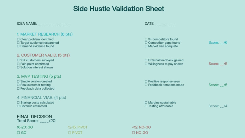 side hustle validation sheet